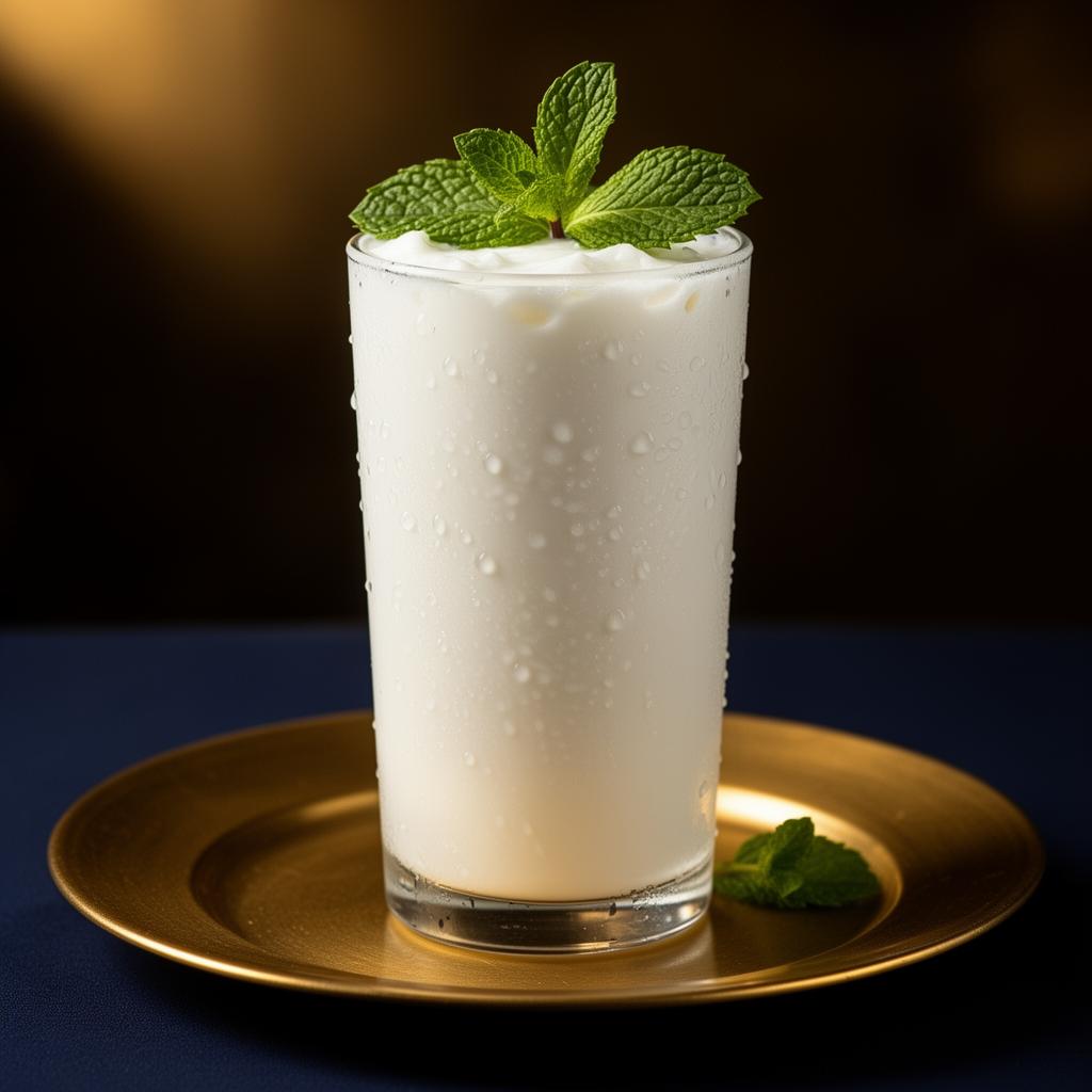 Fresh traditional buttermilk (chaas) with mint